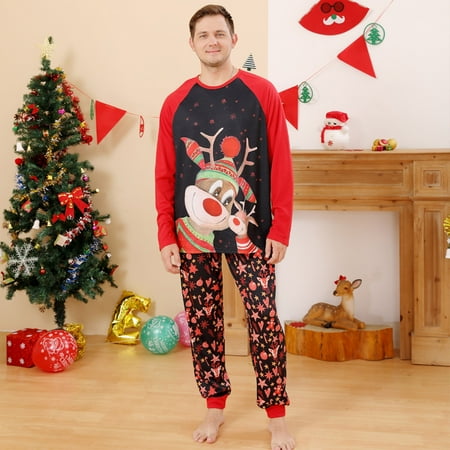

Tfalo Christmas Pajamas For Family Parent-Child Warm Christmas Set Printed Home Wear Pajamas Two-Piece Dad Set