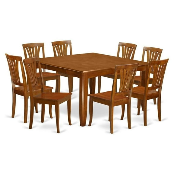 Pemberly Row 9-piece Wood Dining Set in Saddle Brown