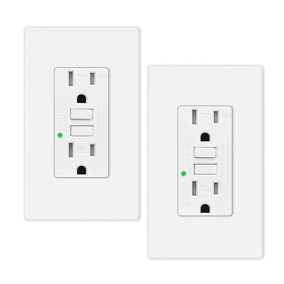15amp Weather Resistant GFCI Outlet, Tamper Resistant GFI Receptacle with LED Indicator, Decor Wall Plate and Screws Included, ETL Certified, White 2 Pack