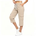 thumbnail image 4 of Ceisia Womens Drawstring Waist Cargo Capri Pants Lightweight Casual Wide Leg Cropped Pants with Multi Pockets for Hiking Outdoor Beige XXXL Gift, 4 of 8