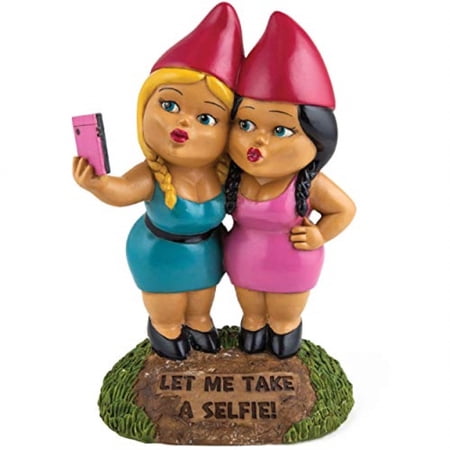 BigMouth Inc. The Selfie Sisters Garden Gnome  9-inch Tall Funny Lawn Gnome Statue  Weatherproof Garden Decoration