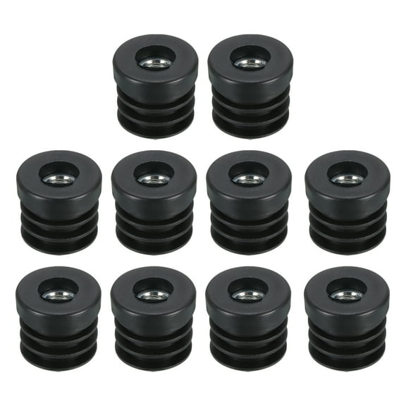 10Pcs Inserts for Round Tubes with M8 Thread, for 25mm/0.98" OD Round Tube, Round Black Thicken Plastic Plug Caster