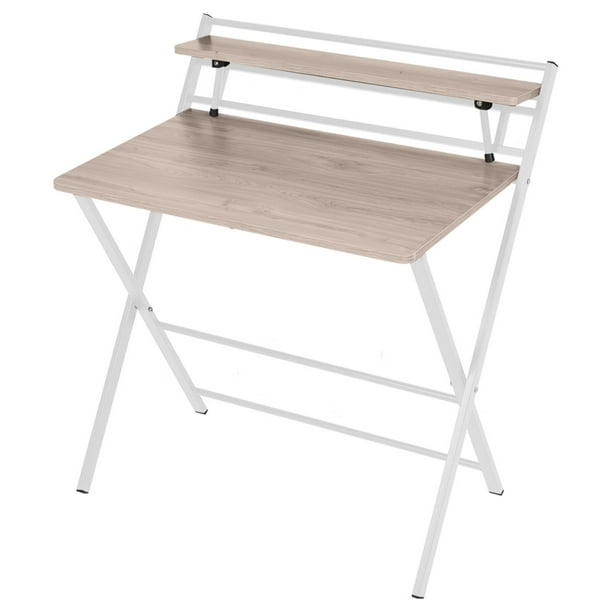 Folding Desk 2layer Small Desk With Shelf, Foldable Table Without