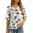 thumbnail image 5 of Favoffer Women's Linen Button Down Shirts Floral Graphic Short Sleeve V Neck Loose Fit Casual Summer Blouses for Office Work Weekend Outdoor, 5 of 6