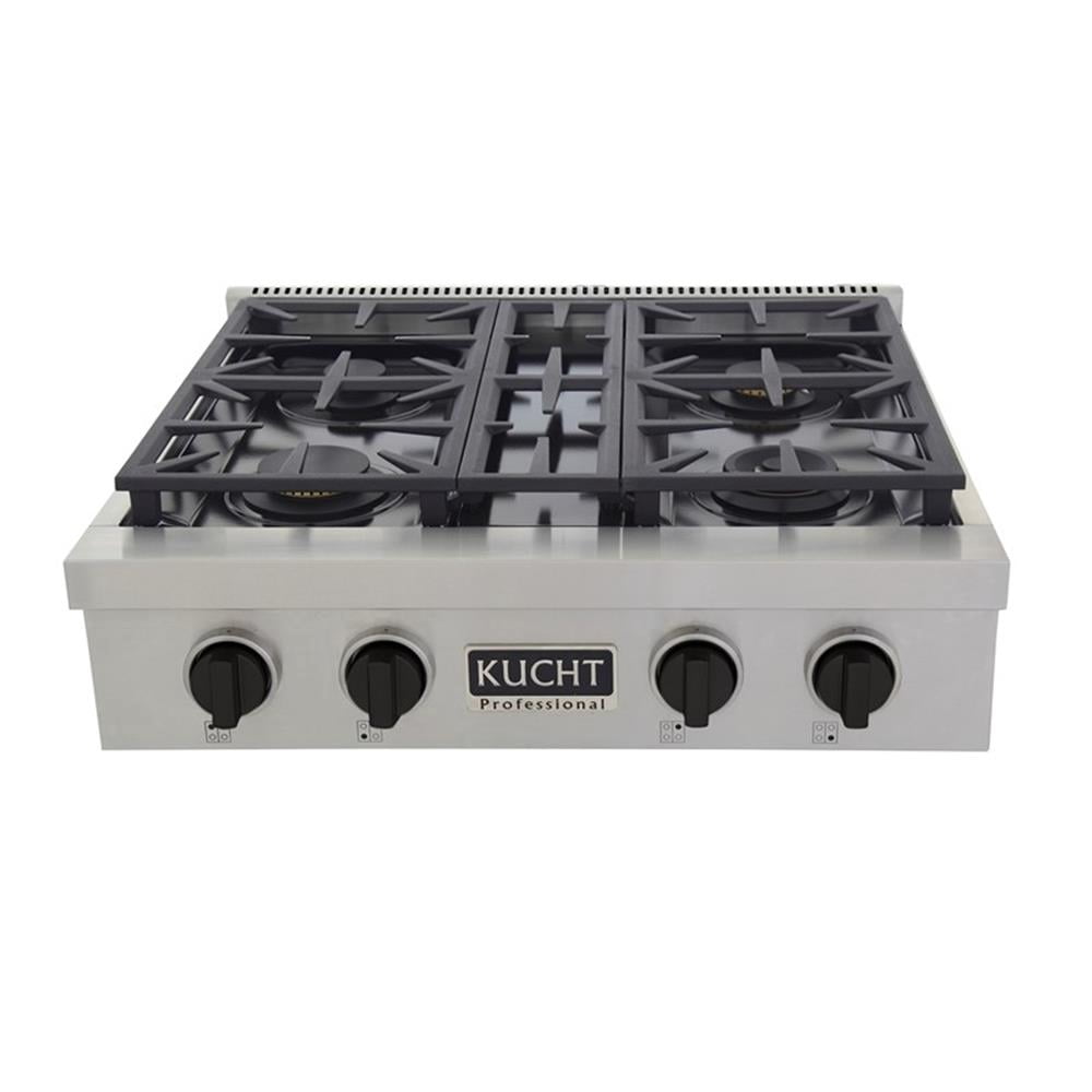 Pemberly Row 30" Natural Gas Range Top in Steel with Tuxedo Black Knobs