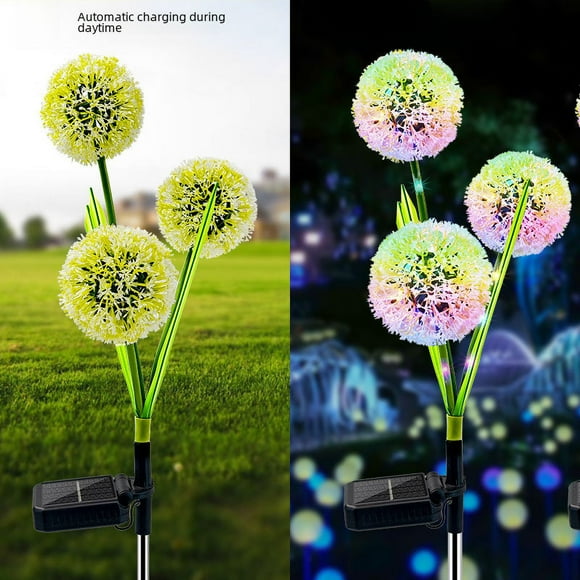 Lámpara solar enchufable de diente de león para exteriores, impermeable, luminosa, simulación de cebolla de tres cabezas, decoración de jardín, lámpara de césped