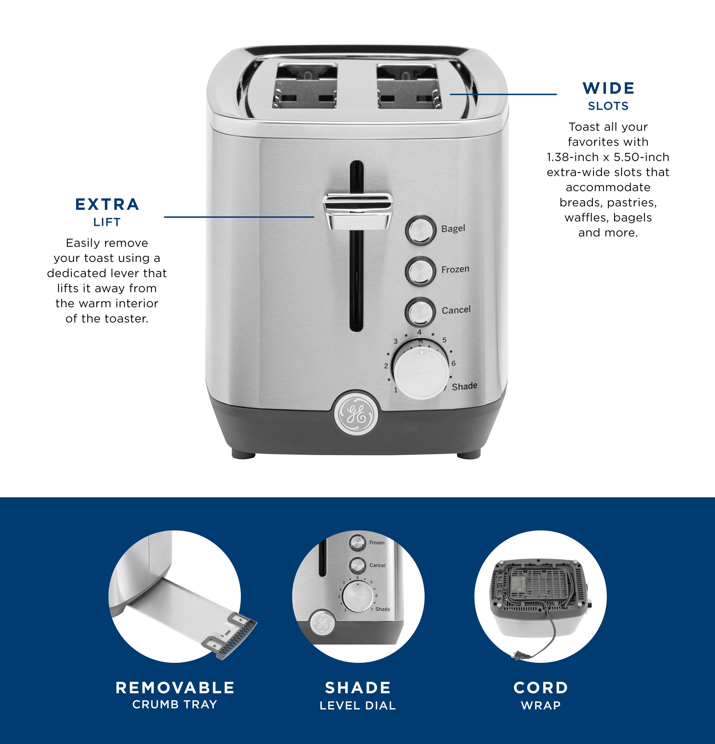 GE 2-Slice Toaster with Extra Wide Slots, Stainless Steel photo 5