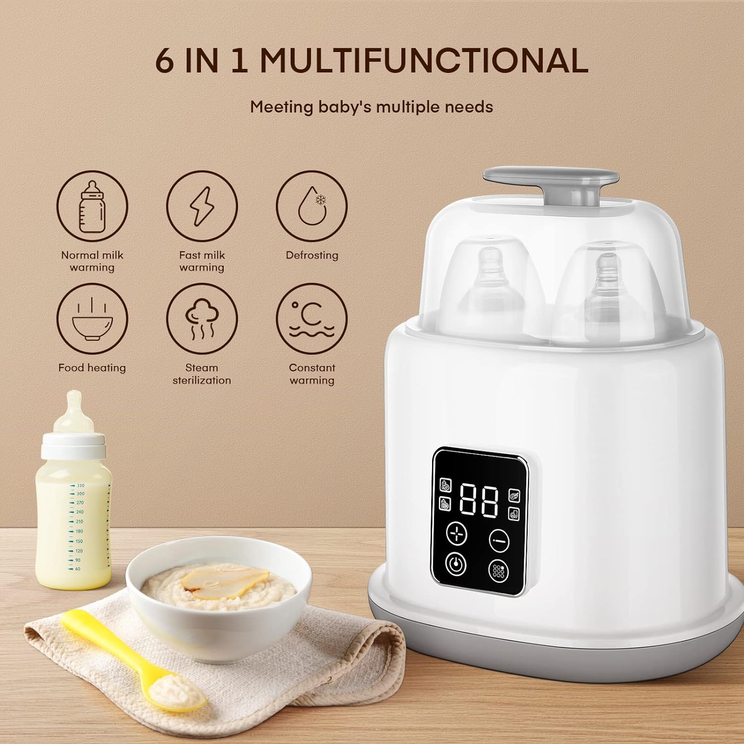 Baby Bottle Warmer 9-in-1 Multifuntion Breast Milk Warmer, Fast Baby Food Heater & Defrost Warmer with Timer for Twins, LCD Display Accurate Temperature Adjustment, 24H Constant Mode
