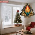thumbnail image 4 of Stylish Metal Hanging Christmas Tree Wind Spinner - Flame Design with Floral Motif Teal Background Black & Gold Accents for Garden Decor, 4 of 7
