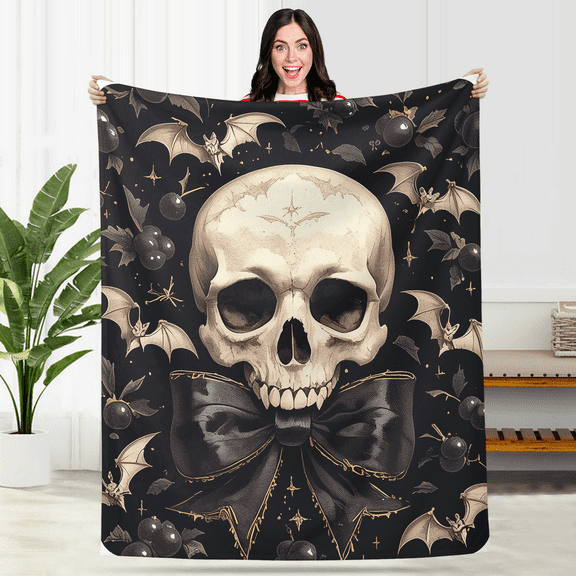 Kuscheln Halloween Skull Blanket, Spooky Ghost Halloween Fleece Throw Blanket, Warm Soft Blanket for Couch Bed Sofa, Haunted House Blanket, Holiday Gift for Kids Adults Families