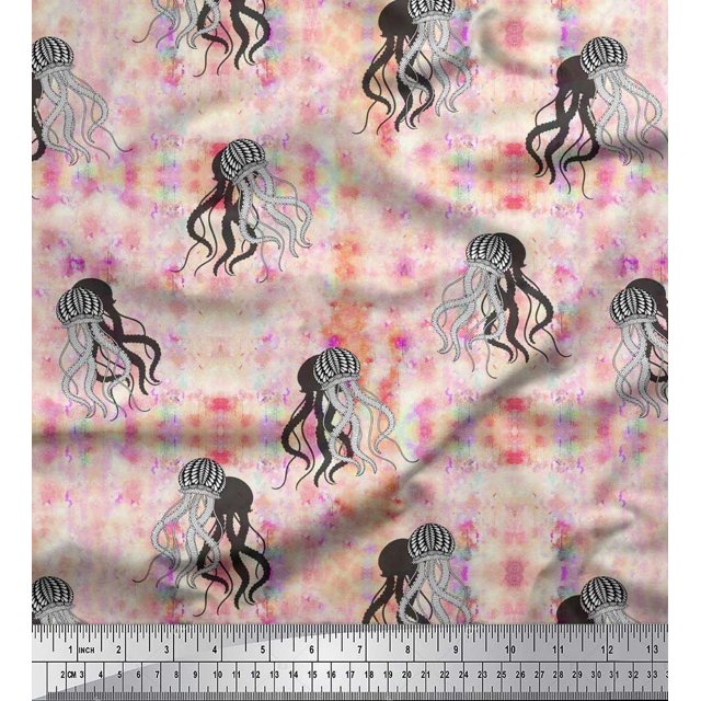 Soimoi Georgette Viscose Fabric Texture & Jellyfish Ocean Print Fabric by Yard 42 Inch Wide