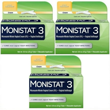 Monistat 3 Cream, 3-Day Yeast Infection Treatment for Women: 1x Reusable Applicator & 1x 25g External Anti-Itch Cream Bundle 3 PACK *EN