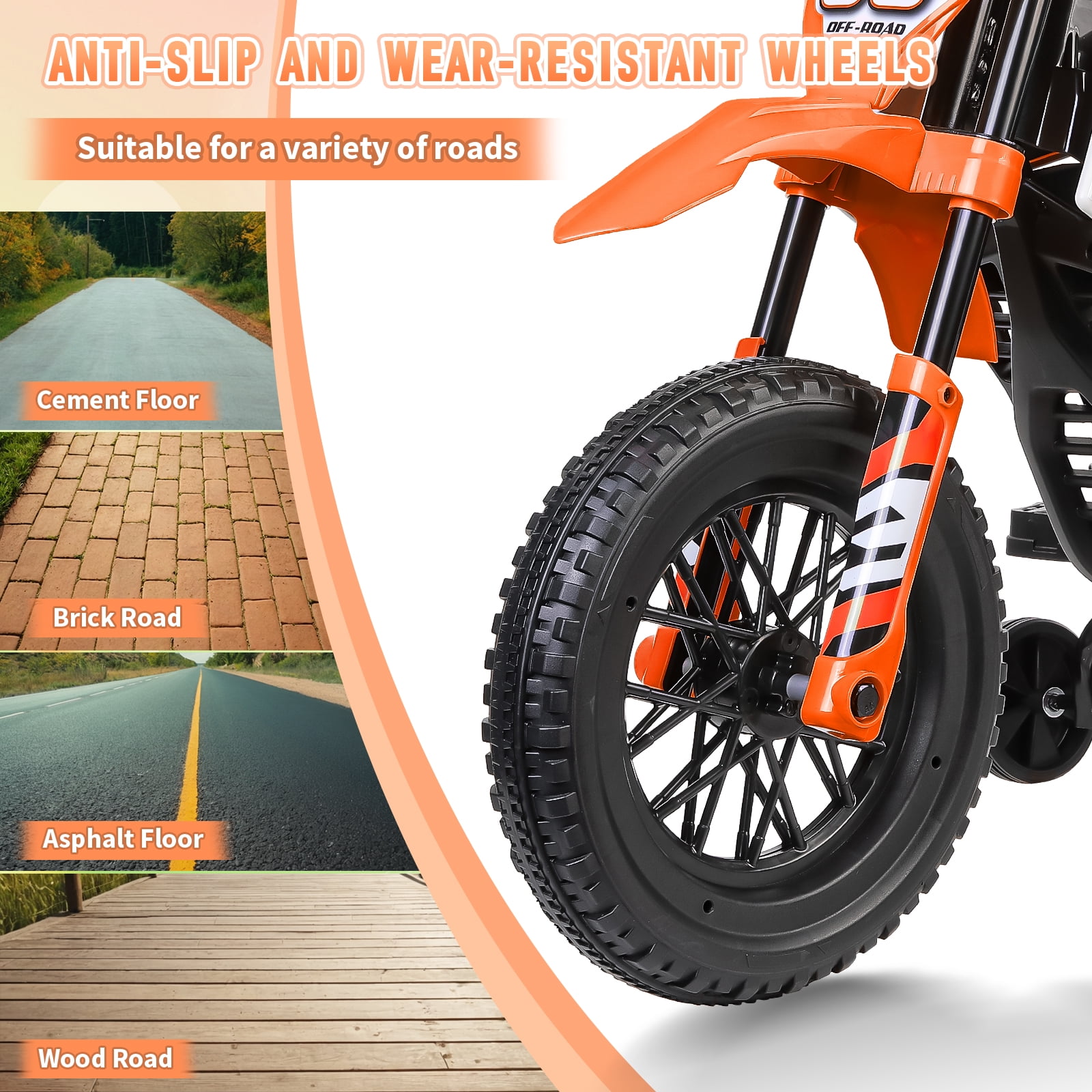 Farmdex 12V Ride on Dirt Bike for Kids, Ride on Motorcycle with 2 Training Wheels, Electric Motorcycle with Twist Grip Throttle, Built-in Music, 30W*2 Motors, Orange