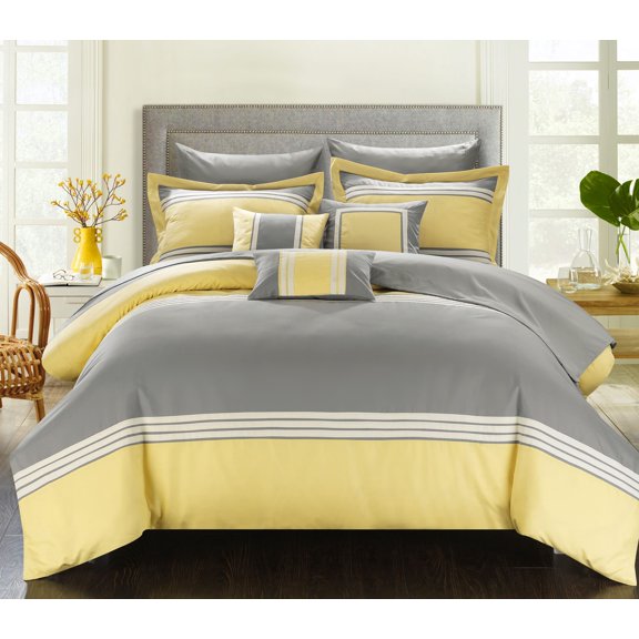 Chic Home 10 Piece Falcon Hotel Collection Bed In a Bag Queen Comforter Set Yellow With sheet set