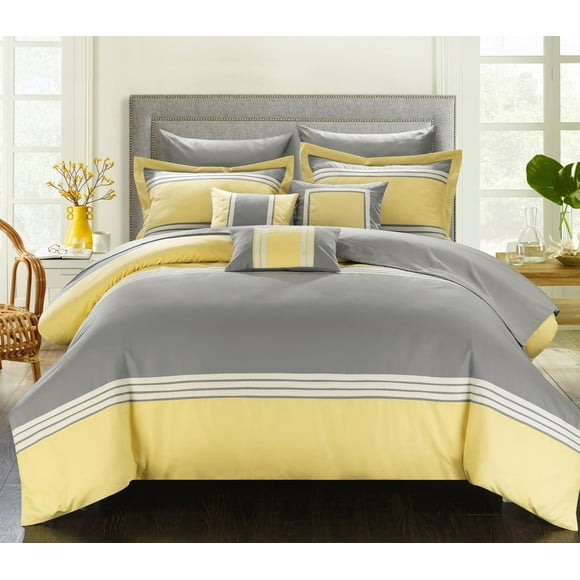 Chic Home 10 Piece Falcon Hotel Collection Bed In a Bag Queen Comforter Set Yellow With sheet set