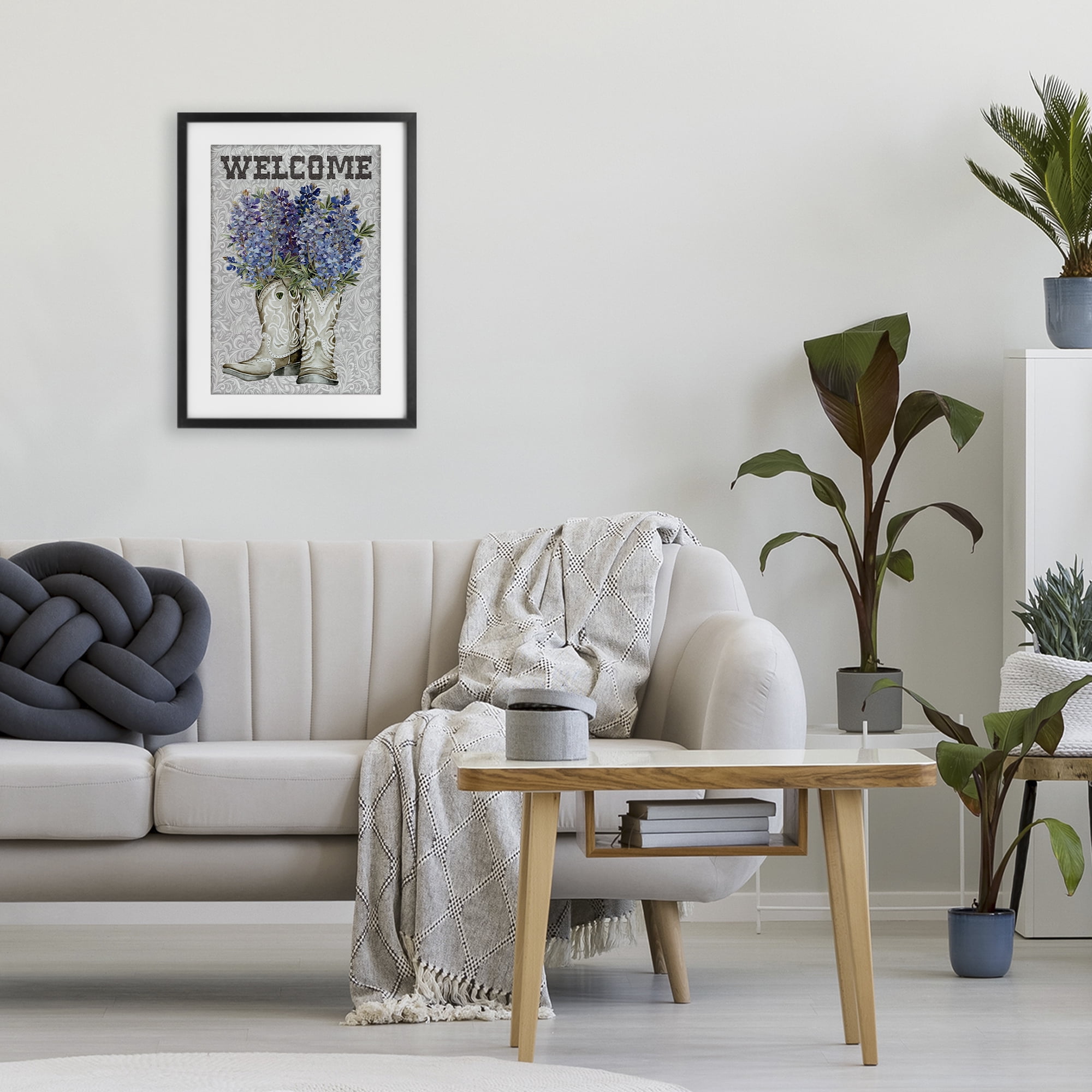 Stupell Industries Welcome Bluebonnet on Paisley Black Framed Print Under Glass, design by Cindy Jacobs