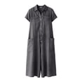 thumbnail image 4 of Women's Loose-Fitting Linen Jumpsuit with Short Sleeves and Solid Color, 4 of 7