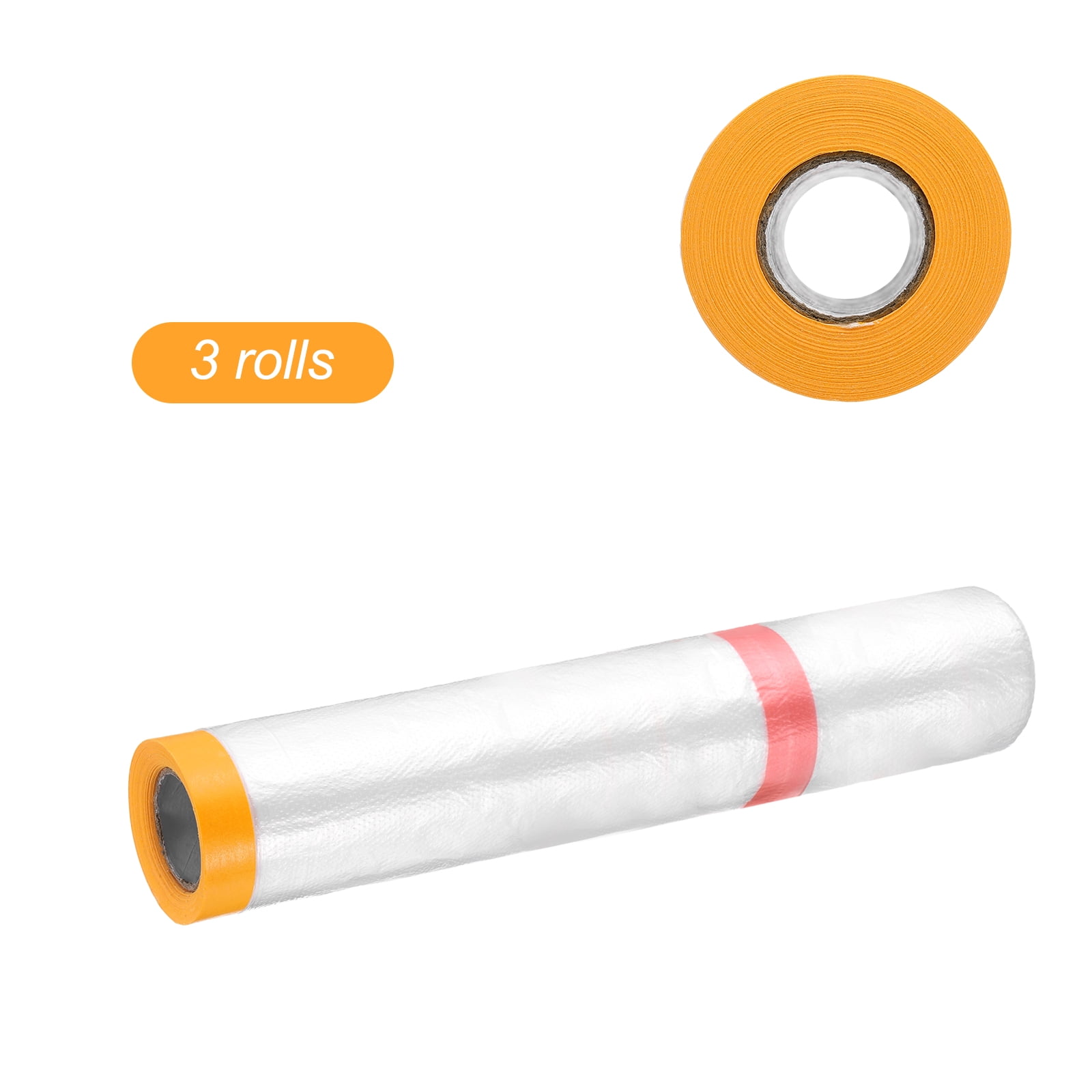 Uxcell 3 Rolls Pre-Taped Masking Film 157.5"x32.8ft Double Adhesive Tape and Drape Painters Plastic Drop Cloth Film with Tape Plastic Sheeting for Automotive Painting Covering