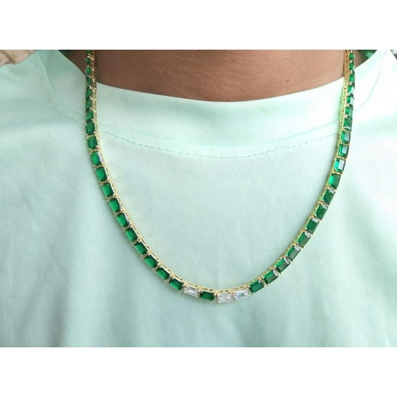 925 Silver Lab Emerald Octagon Tennis Necklace,14k Yellow Gold Plated Octagon Lab Emerald Tennis Necklace,Vintage Necklace,Valantine Gift