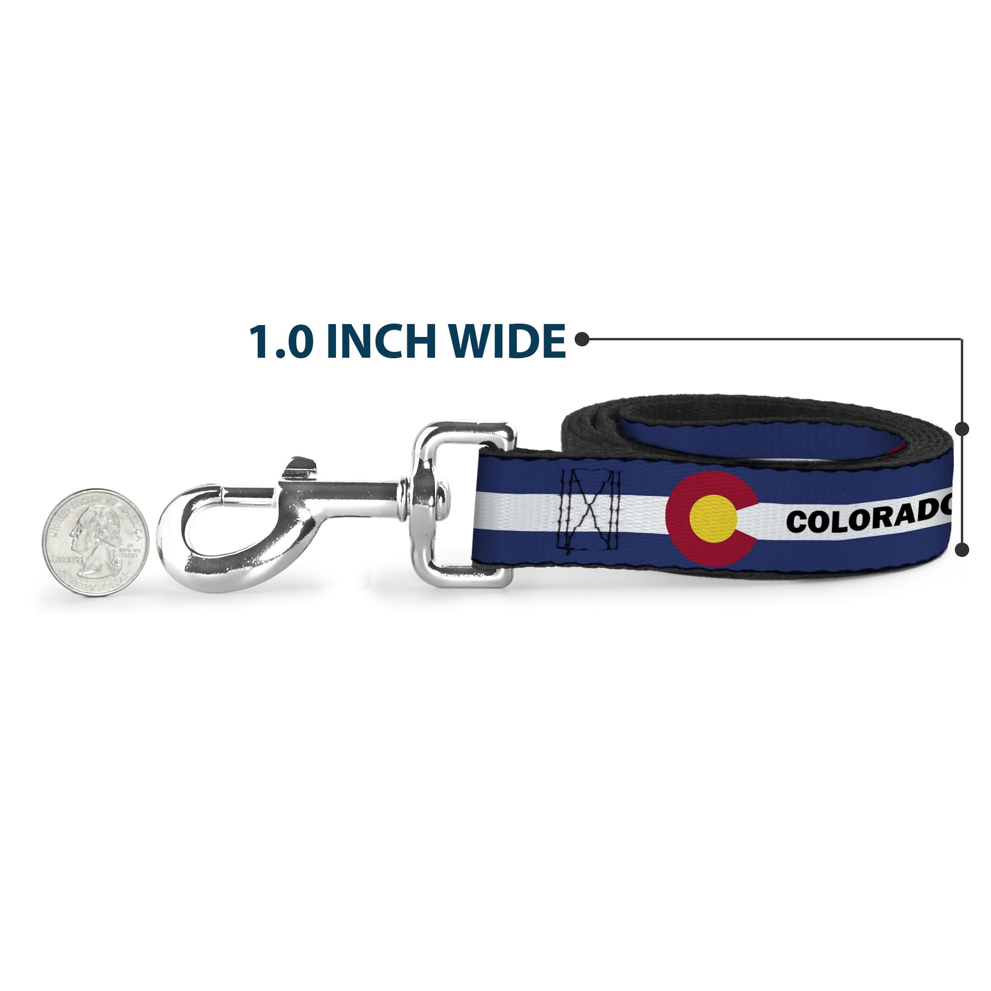 Buckle-Down Pet Leash, Dog Leash, Colorado Text Flag Blue White Red Yellow, 6 Feet Long 1.0 Inch Wide
