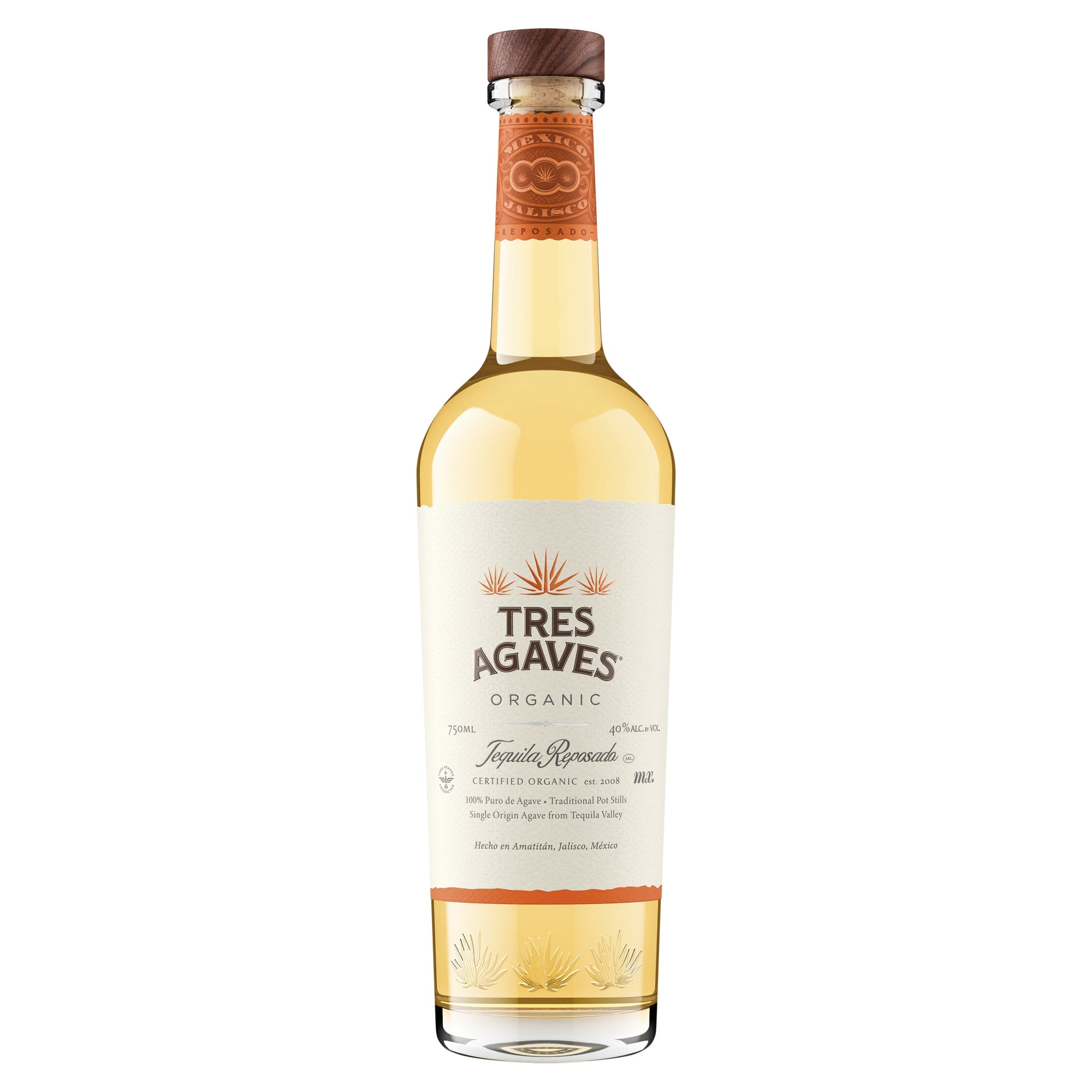 Tres Agaves Organic Reposado Amatitan Tequila, 750 ml Glass Bottle, 40 Proof