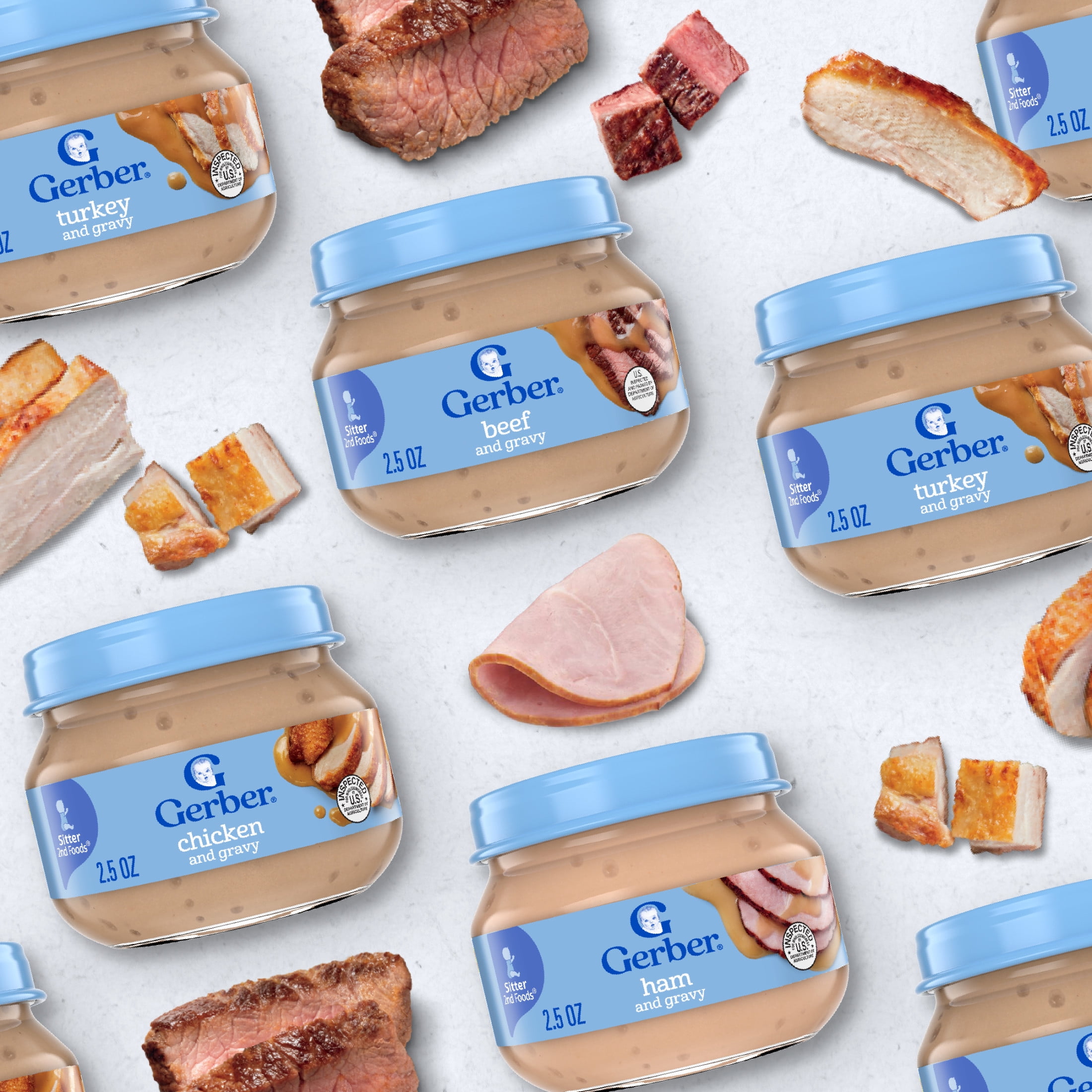 Gerber 2nd Foods Puree Favorites, Chicken and Turkey Baby Food Variety Pack, 2.5 oz Jars (12 Pack)