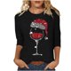 thumbnail image 1 of Puntoco Camiseta de mujer con cuello redondo, manga 3/4 y estampado navideño, jersey de cuello redondo, camiseta de manga larga con cuello redondo, 1 of 3