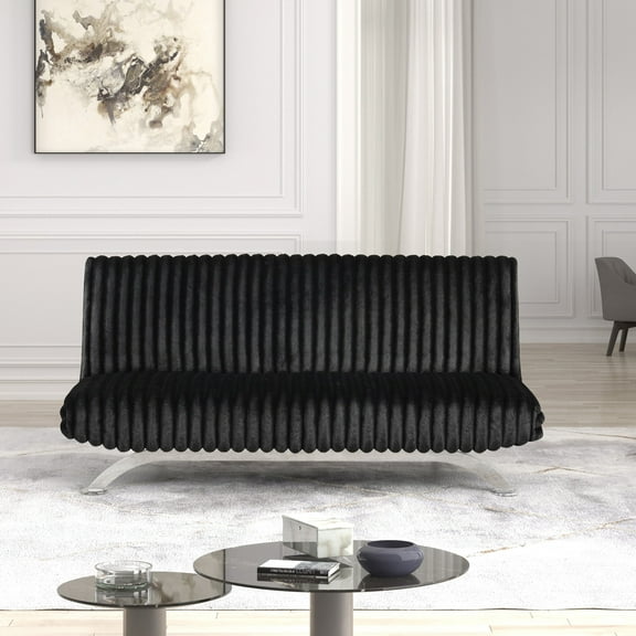 Furniture of America Chrisle Convertible Chenille Futon Sofa Bed, Black