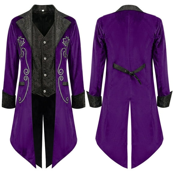Fayshow0 Mens Fashion Suit Jacket Slim Fit Blazers Stage Dress Jackets Men's Gothic Tailcoat Coat Steampunk Retro Tail Coat Medieval Lapel Court Dress Slim Coat Purple