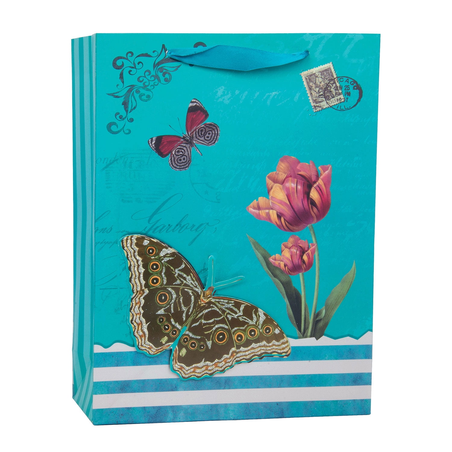 SumacLife Blue Vintage Butterfly Cocktail Design Gift Bag