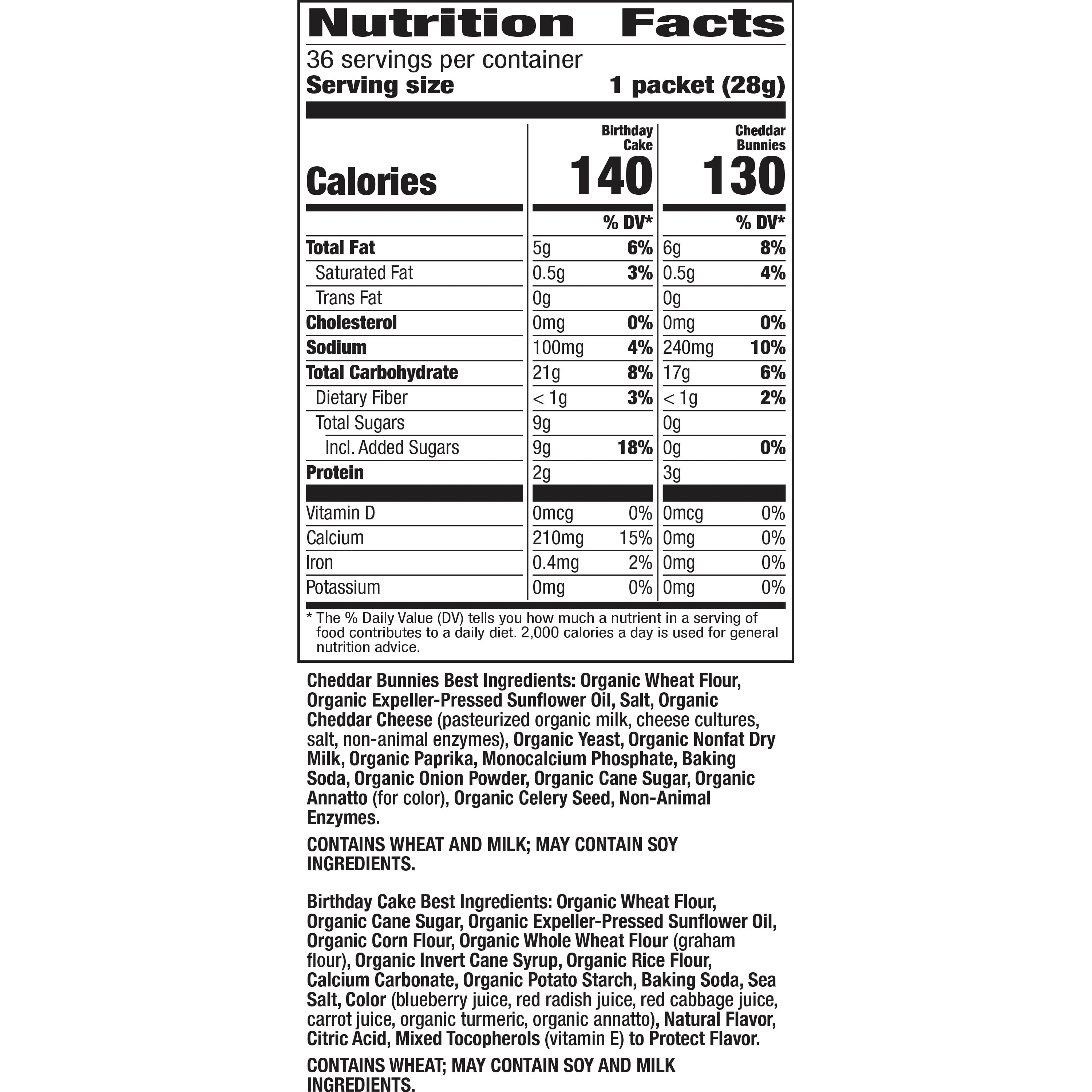 Annie's Organic Birthday Cake Bunny Grahams and Cheddar Bunnies Snack Pack 36 Count, 36 oz