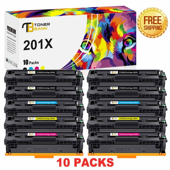 Toner Bank 10-Pack Compatible Toner Cartridge Replacement for HP CF400X Color LaserJet Pro M252dw M252n Pro MFP M277dw M277n M277c6 M274n Printer Ink 4x Black, 2x Cyan, 2x Magenta, 2x Yellow