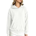 thumbnail image 2 of BODOAO Women's Rhinestone Hoodie Long Sleeve Pullover Sweatshirt Studded Hood Kangaroo Pocket Drop Shoulder Oversized Casual Fall Winter Top for Women Fashion White M, 2 of 4
