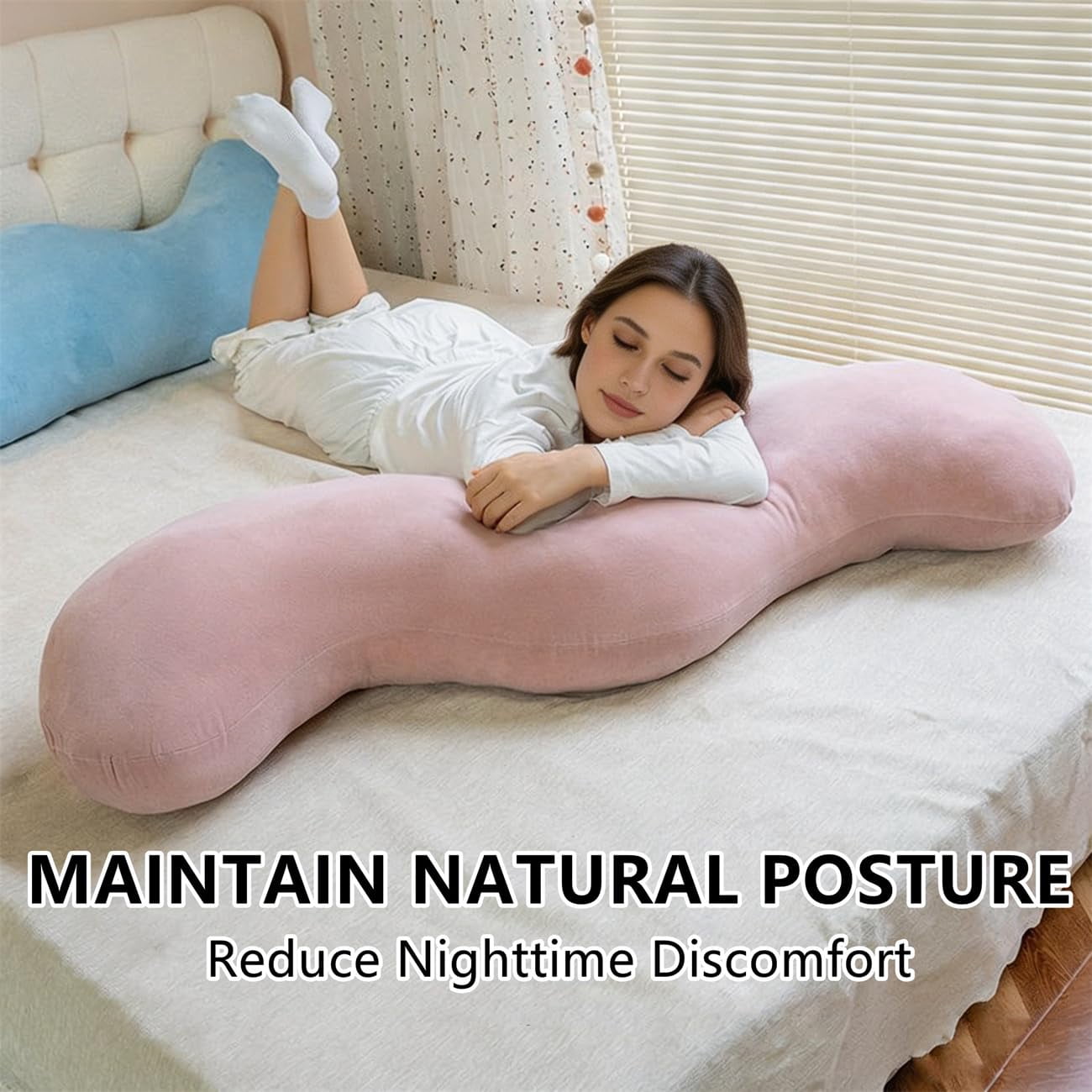 Pea Pod Body Pillow for Side Sleeper, S Shaped Full Body Support Long Bolster Hug for Adults, Soft Ergonomic Back,Hip & Leg