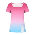 thumbnail image 3 of Plebaso Womens Summer Shirts Short Sleeve Gradient Tunic Tops Square Neck Dressy Loose Blouses with Split, 3 of 4