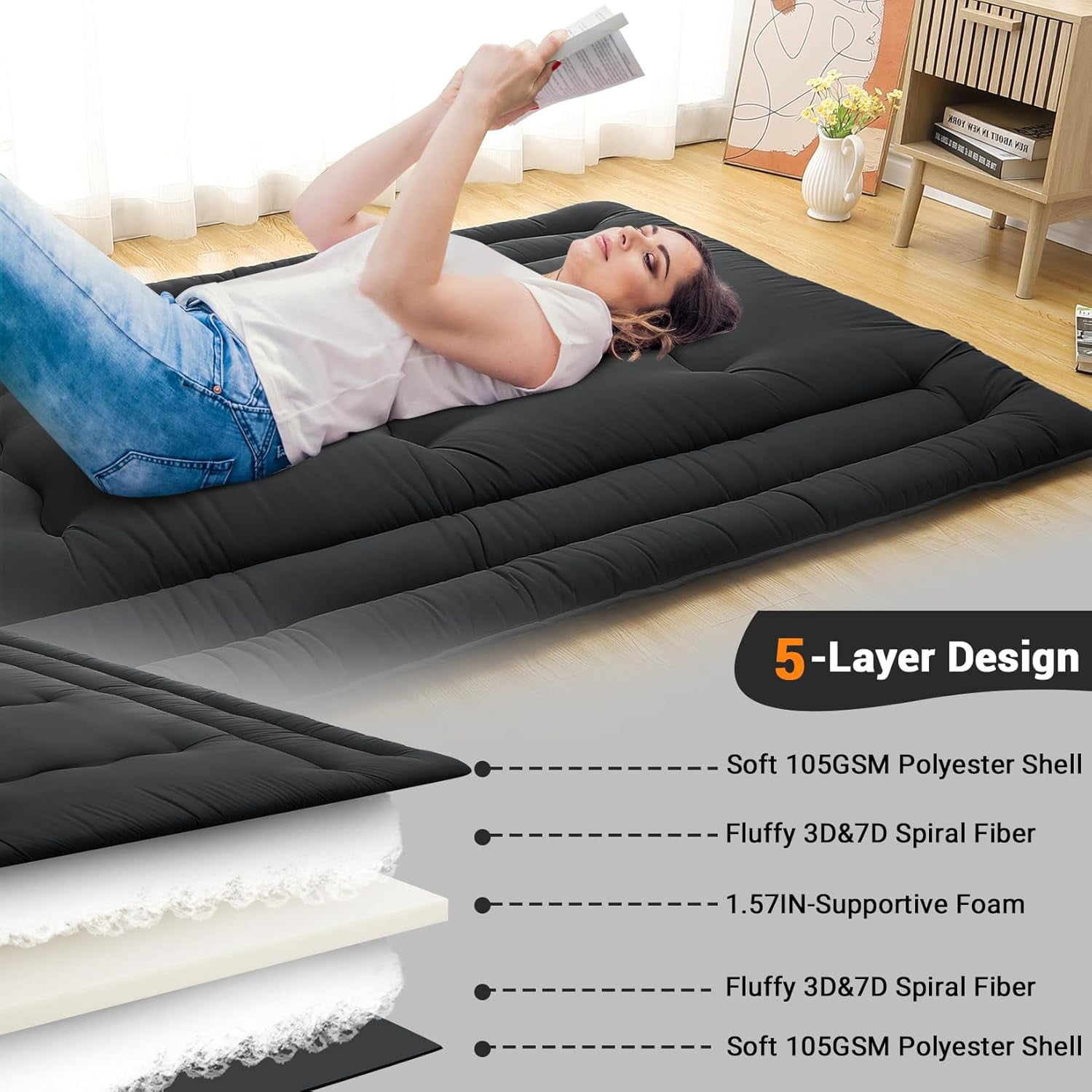 Futon Mattress Twin/Full Size, Japanese Floor Mattress Foldable Sleeping Mattress, Roll Up Floor Bed Mattress for Easy Storage, Tatami Mat Japanese Floor Bed for Dorm Camping