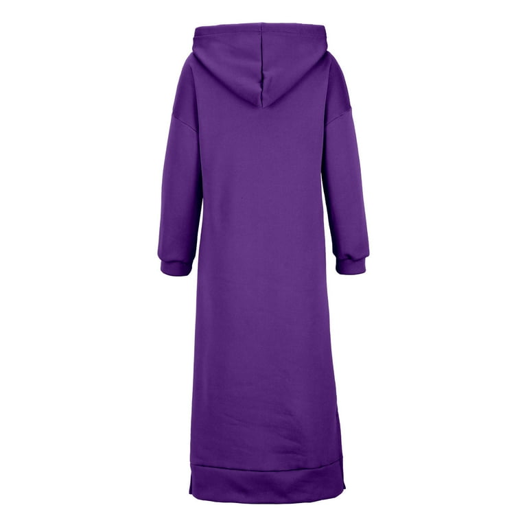 Long Hoodie Sweatshirt Dress with Pockets Cotton Fleece