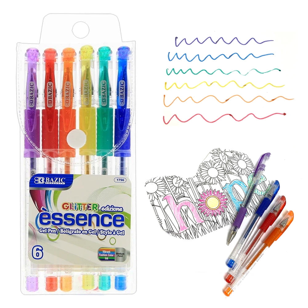 6 Pieces Gel Pens Colored Glitter Coloring Books Drawing Art Marker Pen Adult Kids