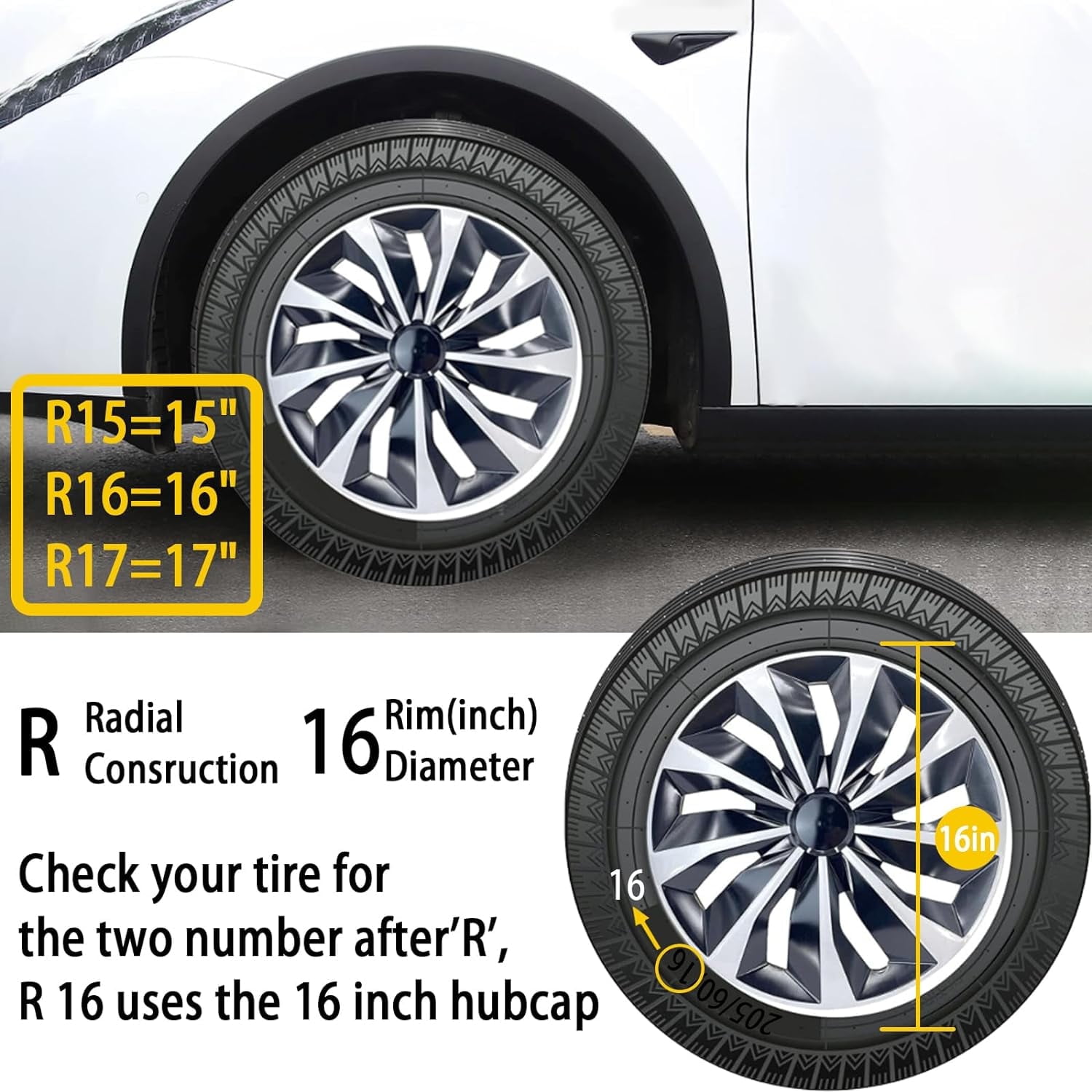 16" Hubcap Wheel Cover Replacement,Universal Wheel Rim Cover Exterior Accessories,Snap on Car Truck SUV-4pack