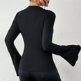 thumbnail image 4 of EchfiProm Womens Long Sleeve Tops Bell Sleeve Black Pullover Solid Crew Neck Fall Undershirts for Womens, 4 of 4