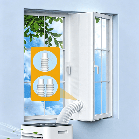 HIBIBUD Portable AC Window Seal Kit For Casement And Skylight Windows, No-Drill Vent With Adjustable Zipper, Fits Single And Dual Hose Units