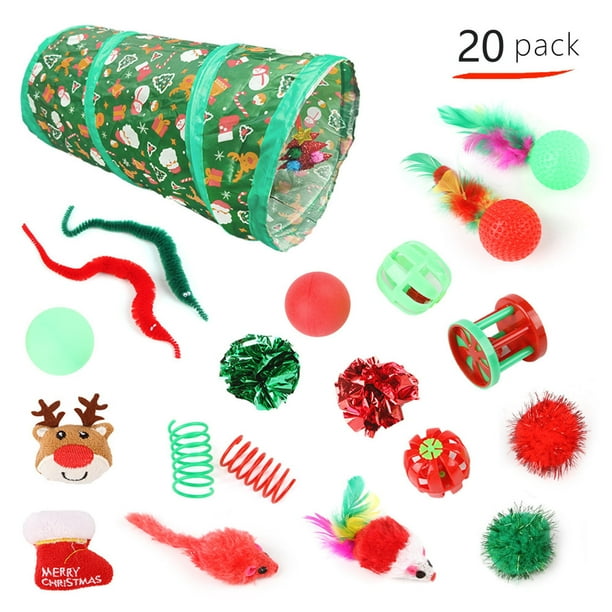 Juguetes interactivos para gatos pequeños, adecuados para gatos de interior, incluyendo túnel para gatos y set de Santa Claus.