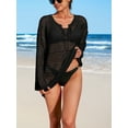 thumbnail image 4 of Charmo Womens V Neck Bathing Suit Coverup Long Sleeve Crochet Top Beachwear, 4 of 6