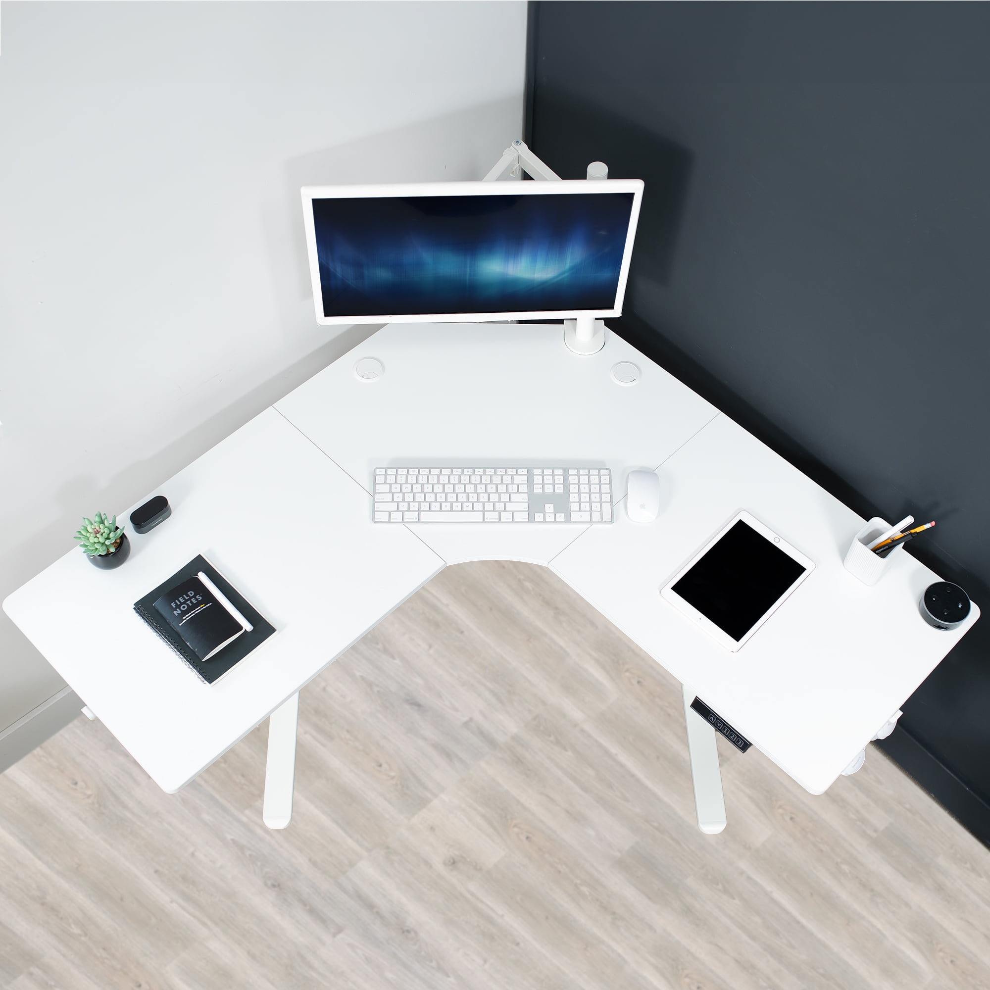 VIVO White Electric 47" x 47" Corner Standing Desk, L-Shaped Workstation