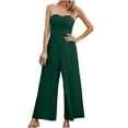 thumbnail image 2 of Usmixi Jumpsuits for Women Dressy Evening Party Sexy Strapless Pleated Wide Leg Empire Waist Jumpsuits Overalls Summer Tube Top Sleeveless Solid Long Formal Rompers Green l, 2 of 7