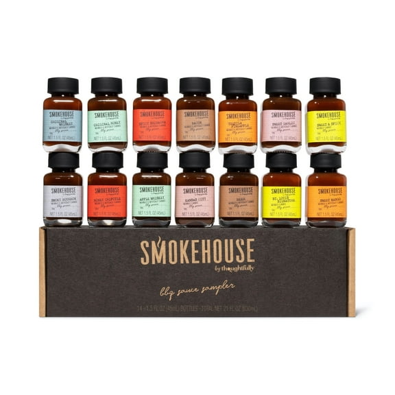 Smokehouse by Thoughtfully Gourmet Barbeque Sauce Gift Set, Sweet and Spicy Sauce Sampler Variety Pack, 14 Count