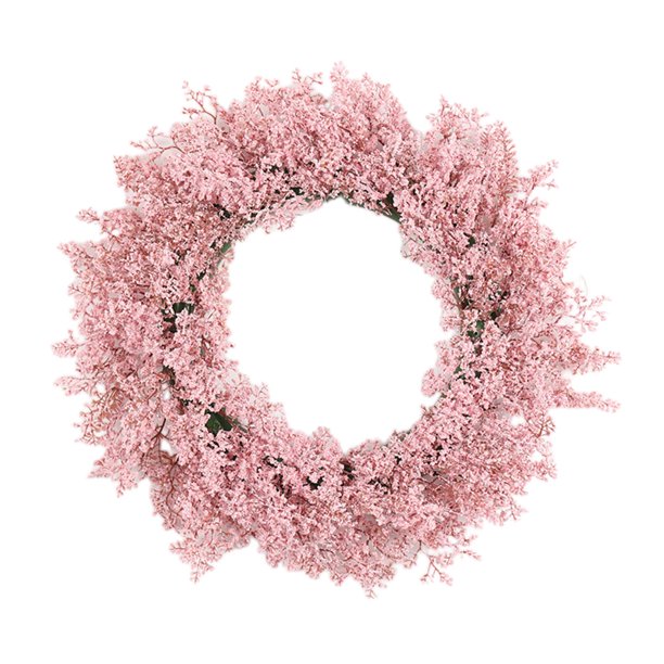 Guirnalda de flores flocadas artificiales, redonda, 45,72 cm, adorno para fiesta, decoración de fondo Rosa BLESIY Corona de puerta delantera