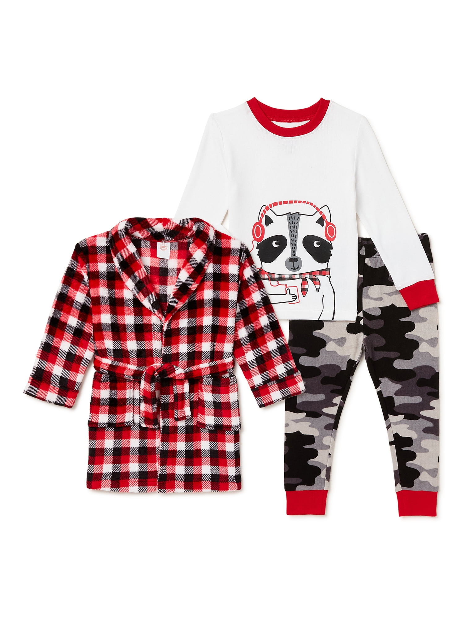 Wonder Nation Baby and Toddler Boys' Pajamas and Robe Set, 3Piece