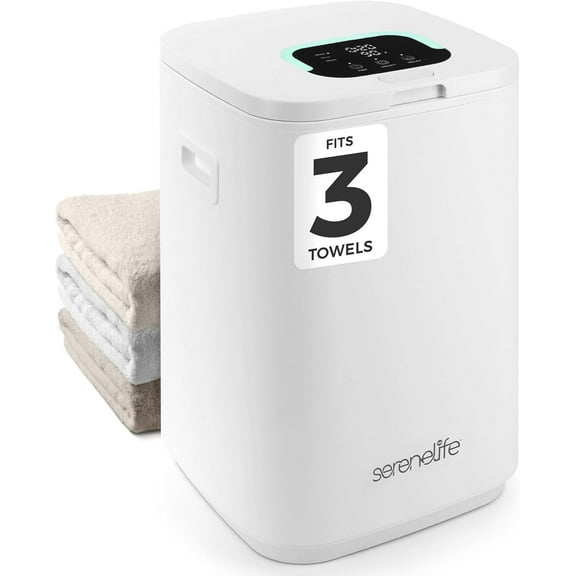 SereneLife Towel Warmer Bucket, 23L Capacity – Fits 2 Large Towels, Timer Function, Ideal for Bathroom Use, White, Spa-Style Luxury Towel Heater