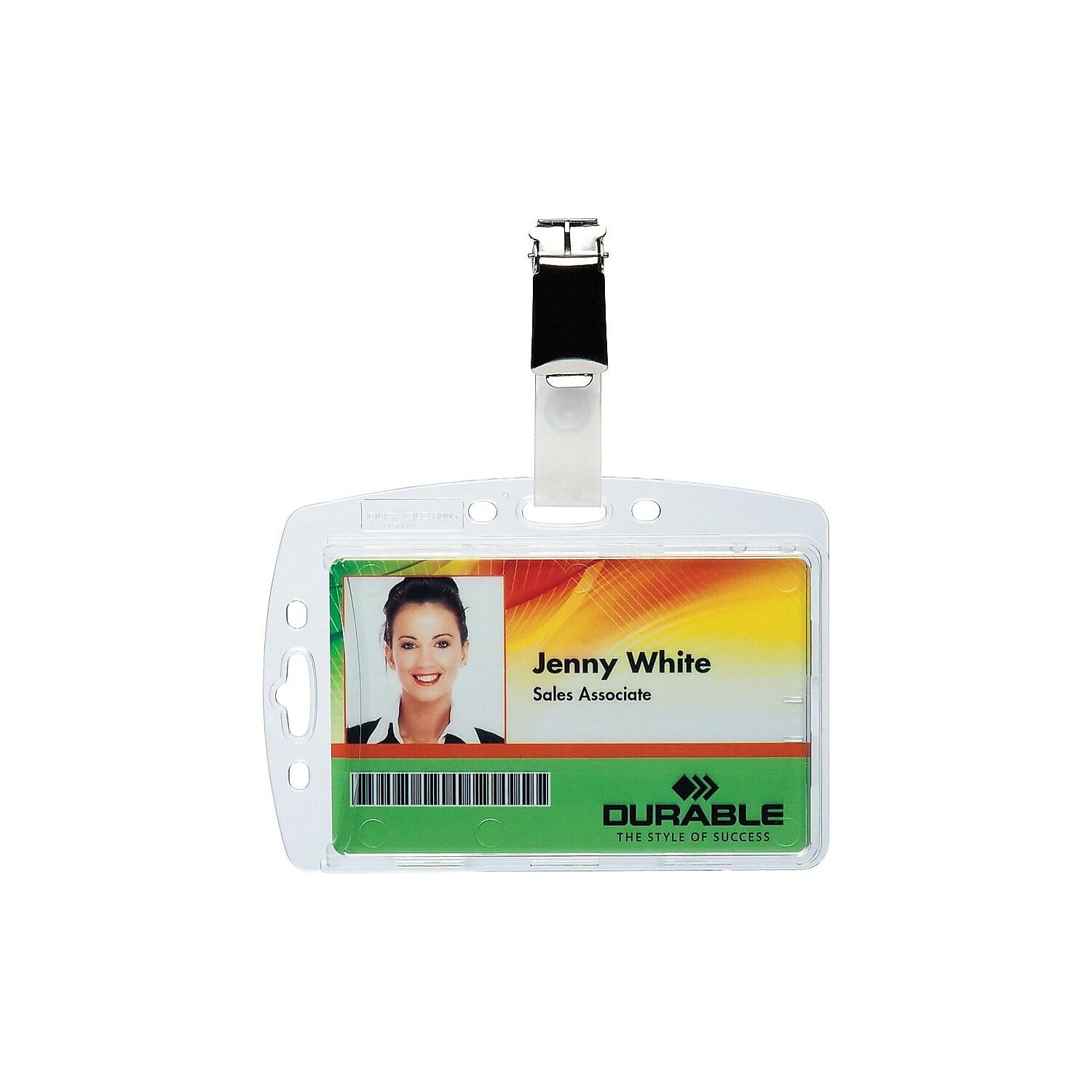 DURABLE Shell-Style ID Badge Holder with Strap Clip, Horizontal Or Vertical Orientation, 2-3/4" x 4", Clear, Pack of 25 (800519)